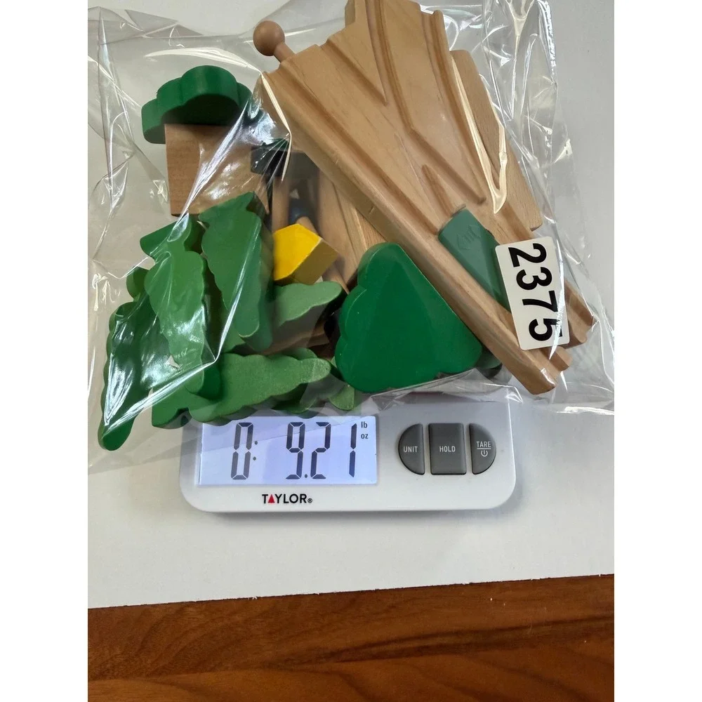 Assortment of Wooden Train  Accessories Track Signs Trees Green Brown